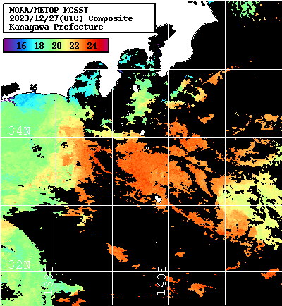NOAA、MetOp 人工衛星画像 検索結果, 水温分布を図示