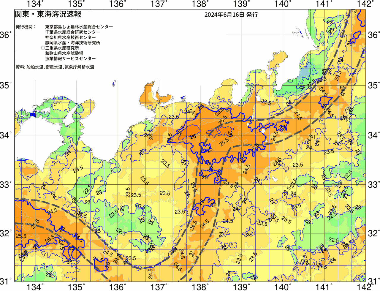 海況図, 関東・東海海況速報/広域 検索結果, (黒潮, 水温分布, 冷水域, 暖水波及 等を図示)