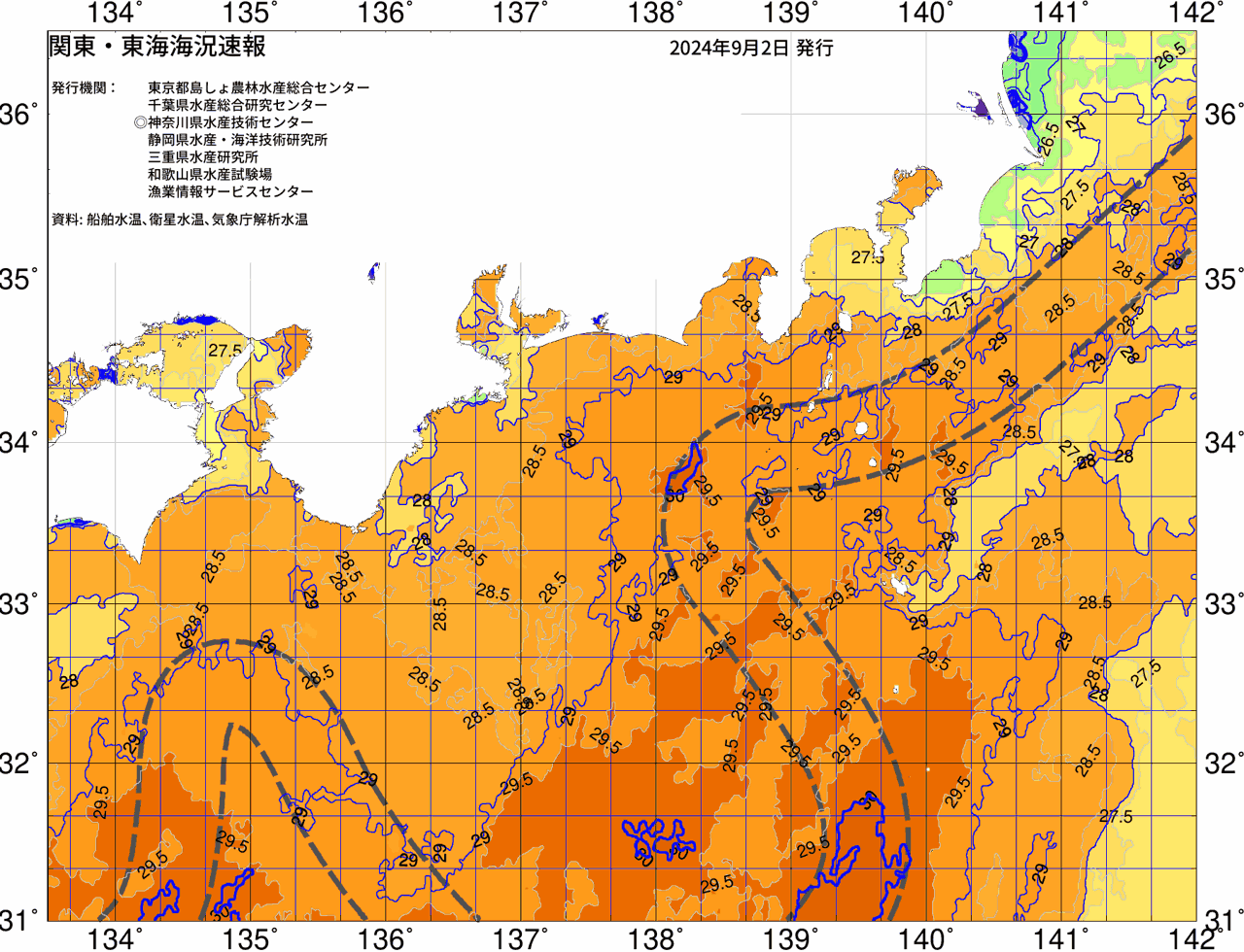 海況図, 関東・東海海況速報/広域 検索結果, (黒潮, 水温分布, 冷水域, 暖水波及 等を図示)