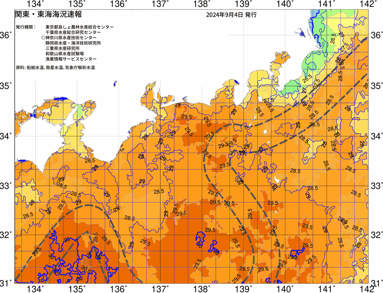 海況図, 関東・東海海況速報/広域 検索結果, (黒潮, 水温分布, 冷水域, 暖水波及 等を図示)