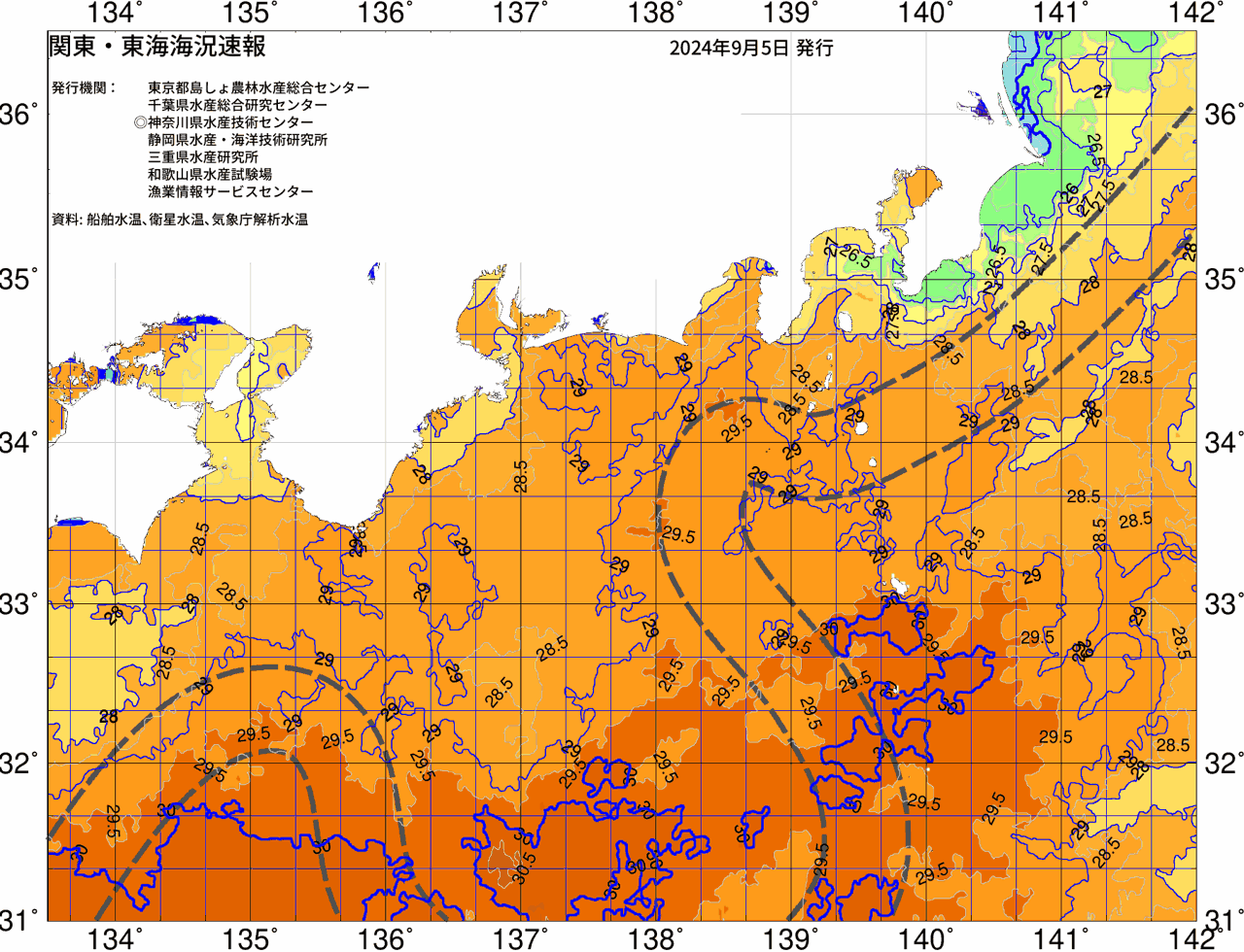 海況図, 関東・東海海況速報/広域 検索結果, (黒潮, 水温分布, 冷水域, 暖水波及 等を図示)