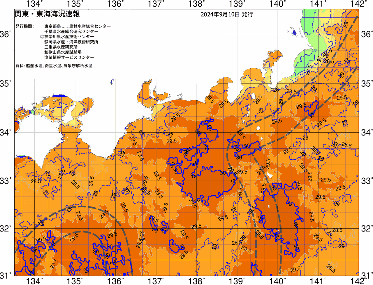 海況図, 関東・東海海況速報/広域 検索結果, (黒潮, 水温分布, 冷水域, 暖水波及 等を図示)