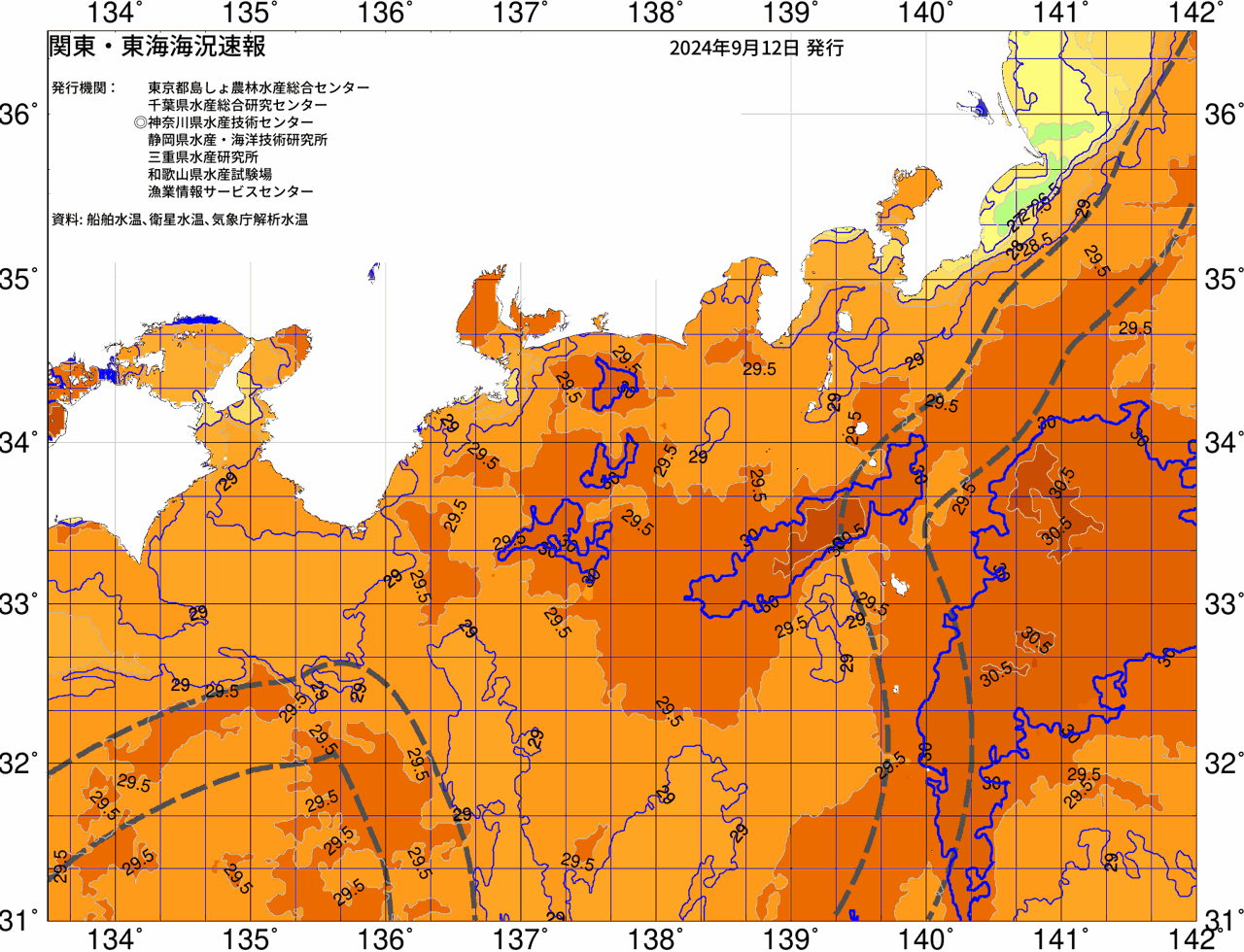 海況図, 関東・東海海況速報/広域 検索結果, (黒潮, 水温分布, 冷水域, 暖水波及 等を図示)