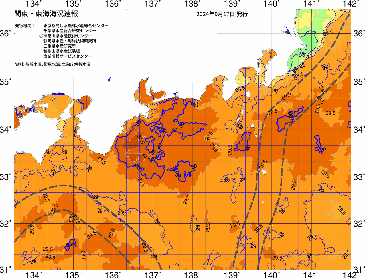 海況図, 関東・東海海況速報/広域 検索結果, (黒潮, 水温分布, 冷水域, 暖水波及 等を図示)