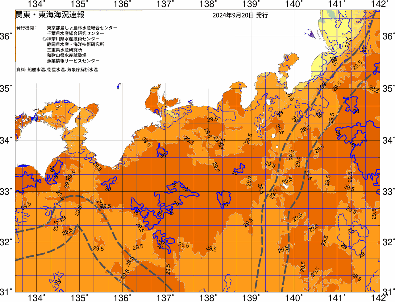 海況図, 関東・東海海況速報/広域 検索結果, (黒潮, 水温分布, 冷水域, 暖水波及 等を図示)