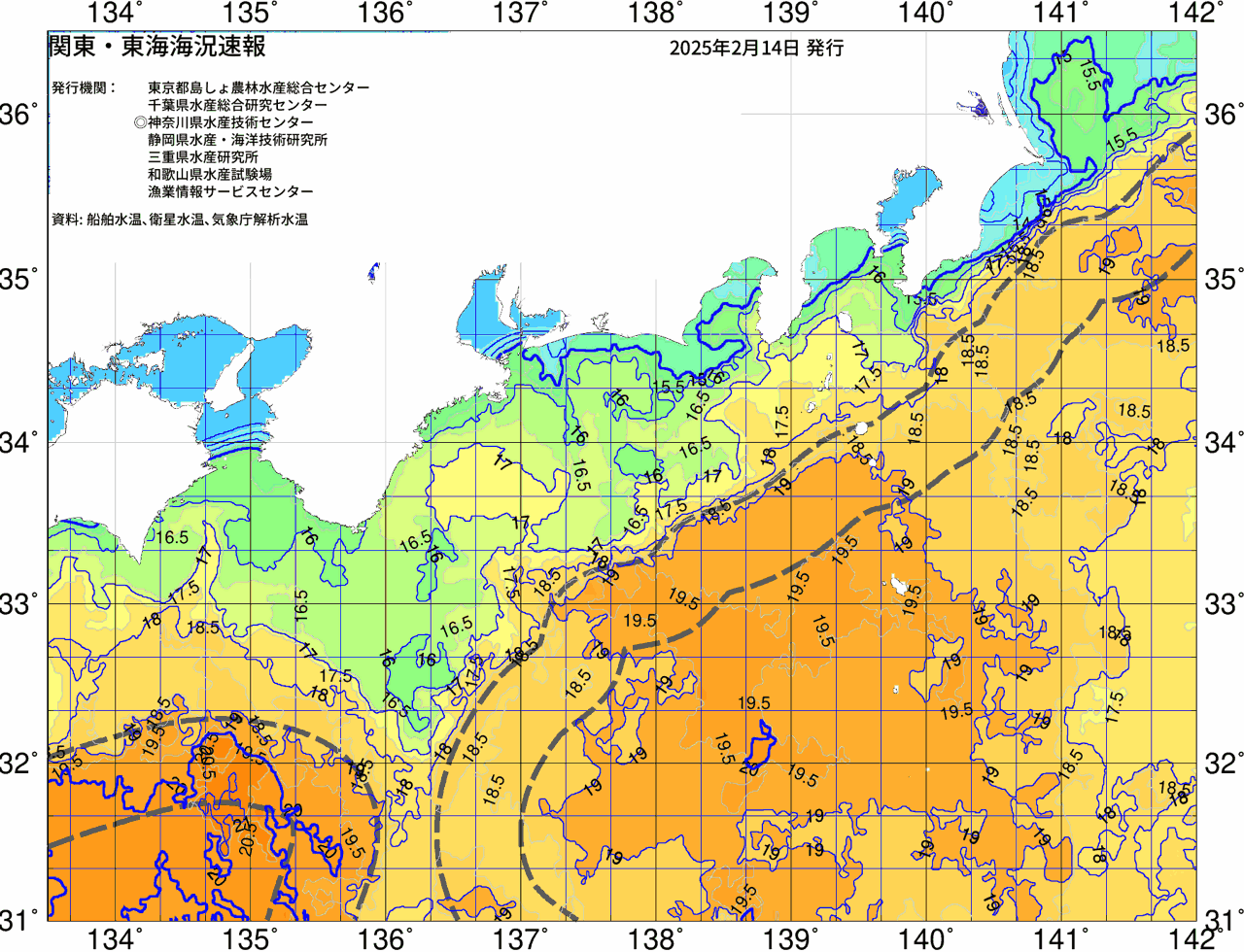 海況図, 関東・東海海況速報/広域 検索結果, (黒潮, 水温分布, 冷水域, 暖水波及 等を図示)