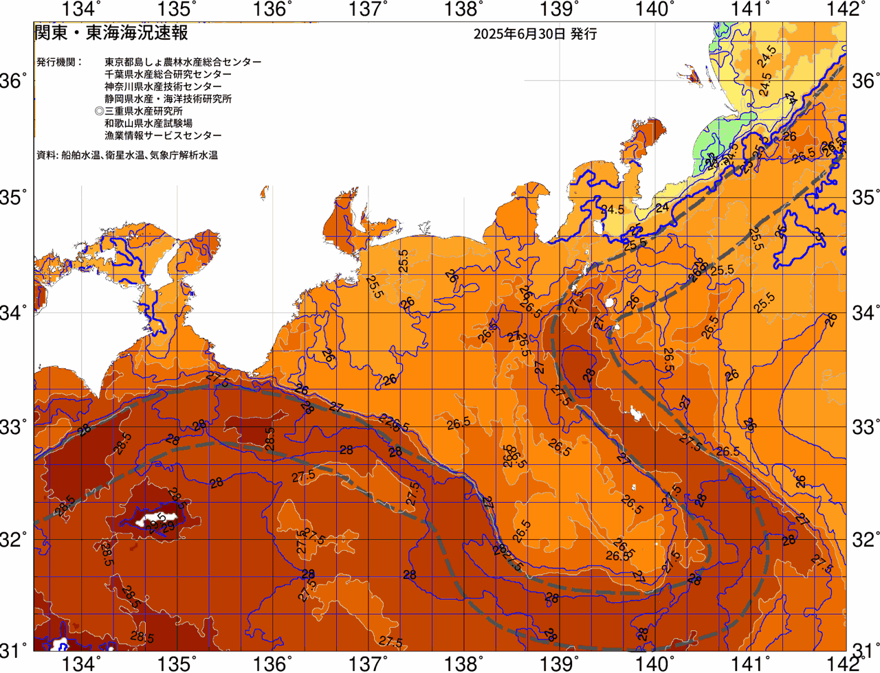 海況図, 関東・東海海況速報/広域 検索結果, (黒潮, 水温分布, 冷水域, 暖水波及 等を図示)