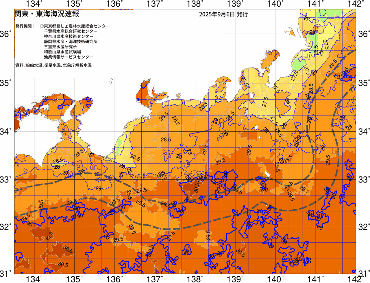 海況図, 関東・東海海況速報/広域 検索結果, (黒潮, 水温分布, 冷水域, 暖水波及 等を図示)