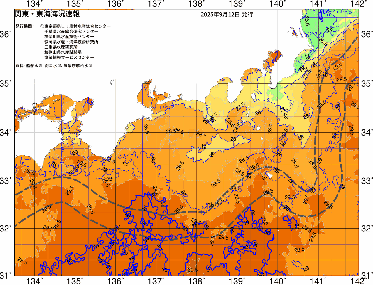 海況図, 関東・東海海況速報/広域 検索結果, (黒潮, 水温分布, 冷水域, 暖水波及 等を図示)