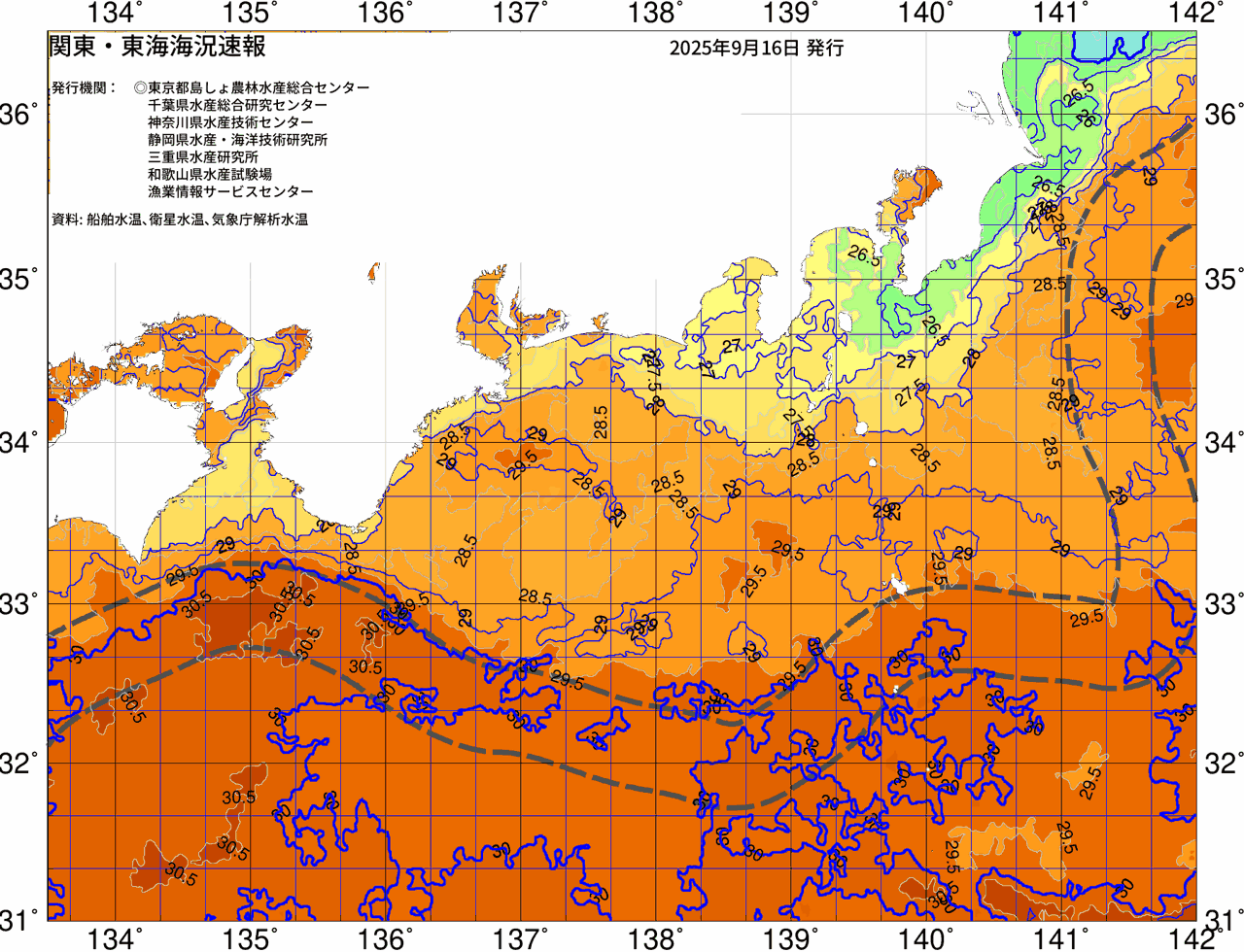 海況図, 関東・東海海況速報/広域 検索結果, (黒潮, 水温分布, 冷水域, 暖水波及 等を図示)