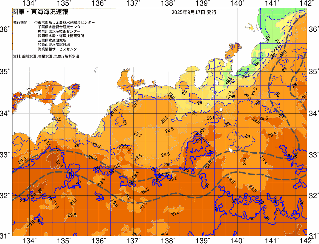 海況図, 関東・東海海況速報/広域 検索結果, (黒潮, 水温分布, 冷水域, 暖水波及 等を図示)