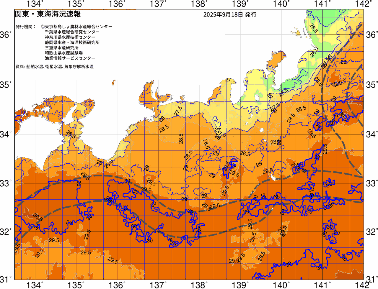 海況図, 関東・東海海況速報/広域 検索結果, (黒潮, 水温分布, 冷水域, 暖水波及 等を図示)