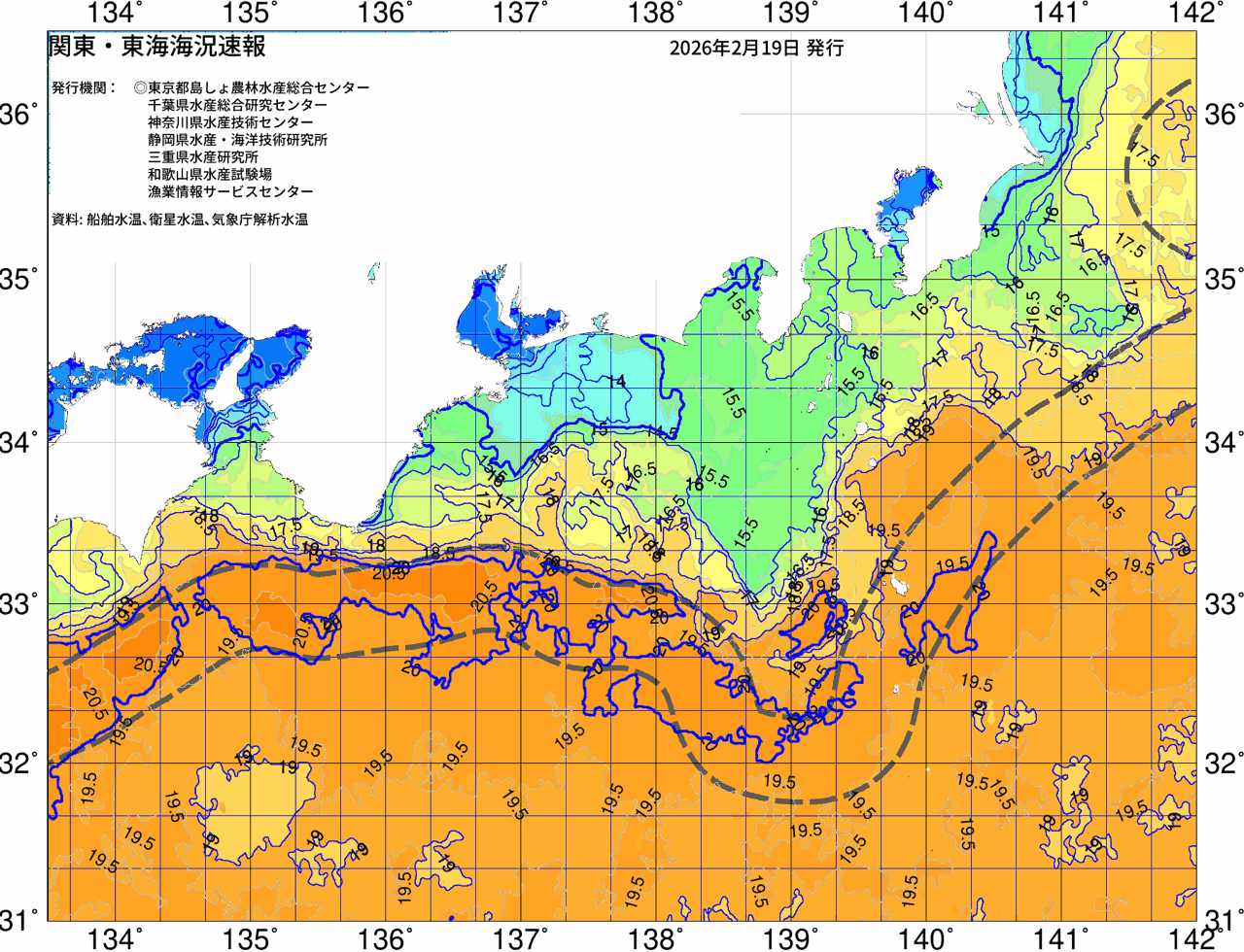 海況図, 関東・東海海況速報/広域 検索結果, (黒潮, 水温分布, 冷水域, 暖水波及 等を図示)