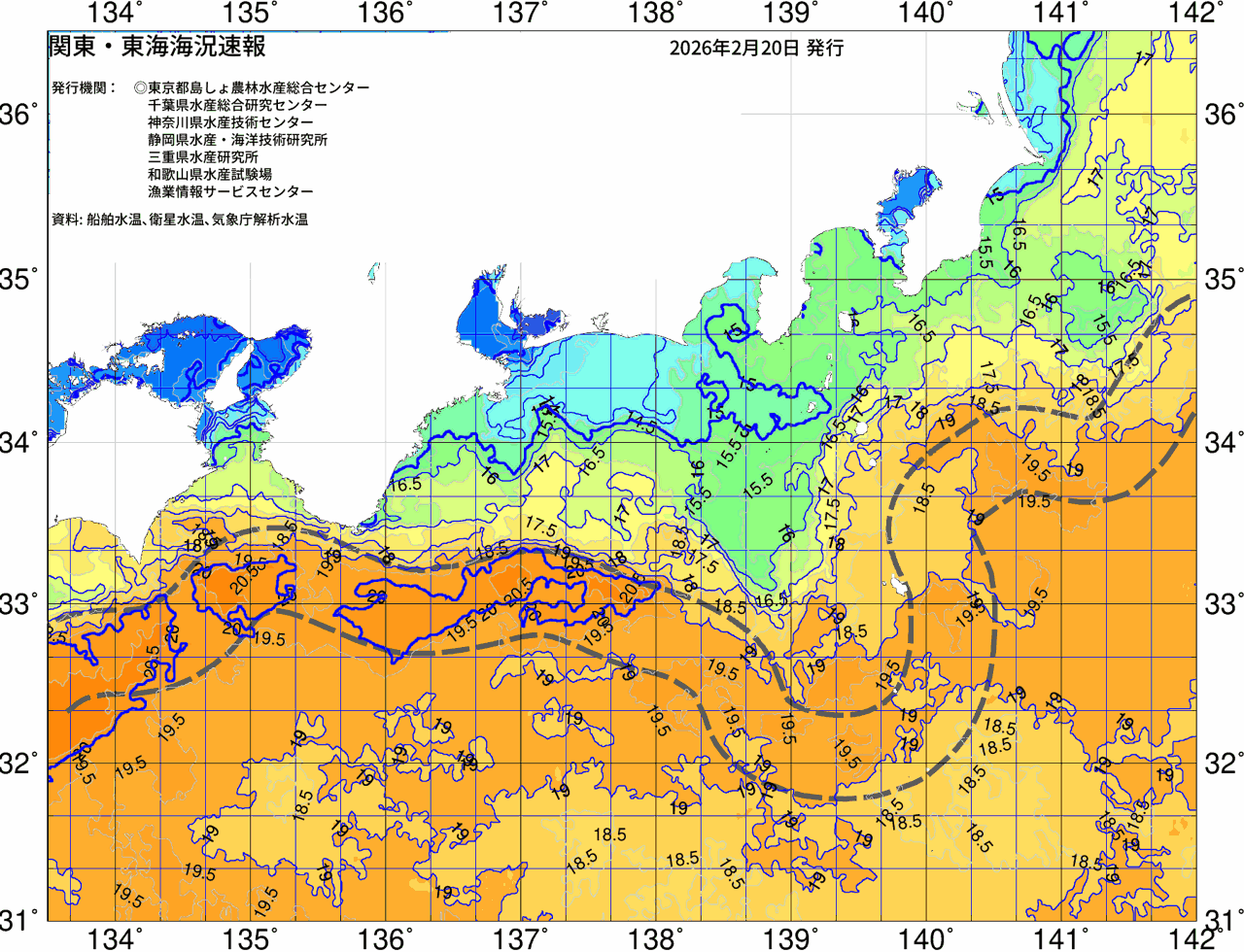 海況図, 関東・東海海況速報/広域 検索結果, (黒潮, 水温分布, 冷水域, 暖水波及 等を図示)
