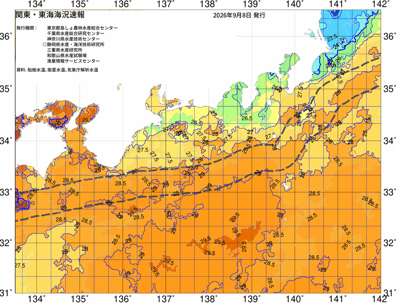 海況図, 関東・東海海況速報/広域 検索結果, (黒潮, 水温分布, 冷水域, 暖水波及 等を図示)