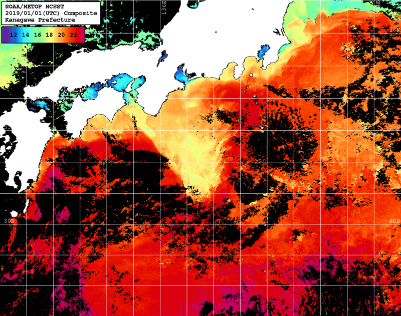 NOAA、MetOp 人工衛星画像 検索結果, 水温分布を図示