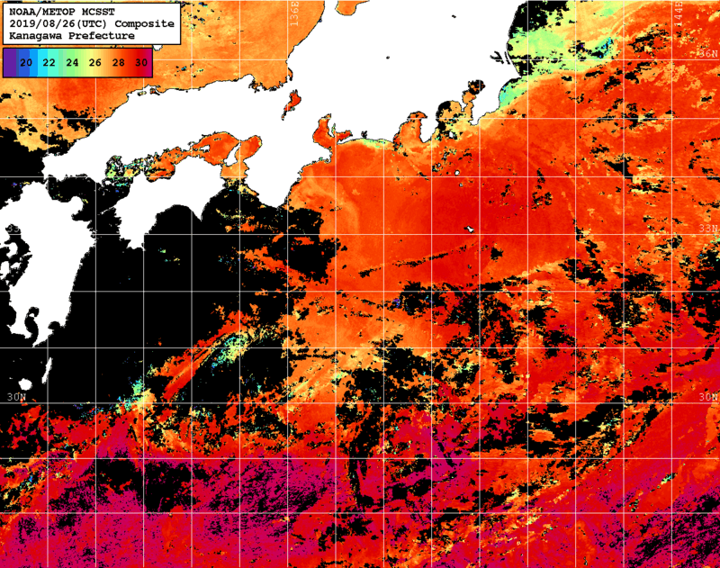 NOAA、MetOp 人工衛星画像 検索結果, 水温分布を図示