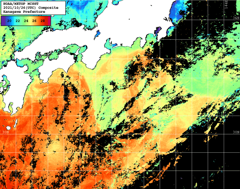 NOAA、MetOp 人工衛星画像 検索結果, 水温分布を図示