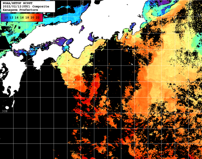 NOAA、MetOp 人工衛星画像 検索結果, 水温分布を図示