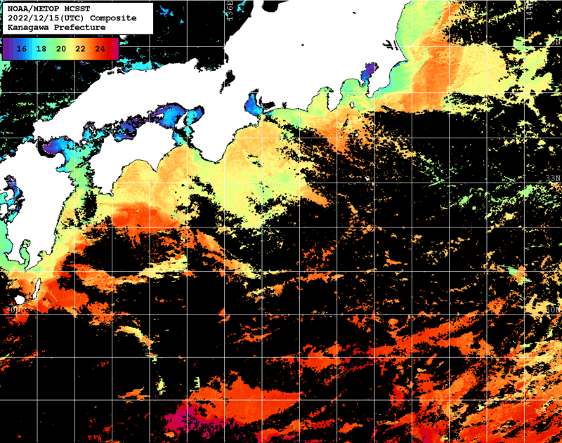 NOAA、MetOp 人工衛星画像 検索結果, 水温分布を図示