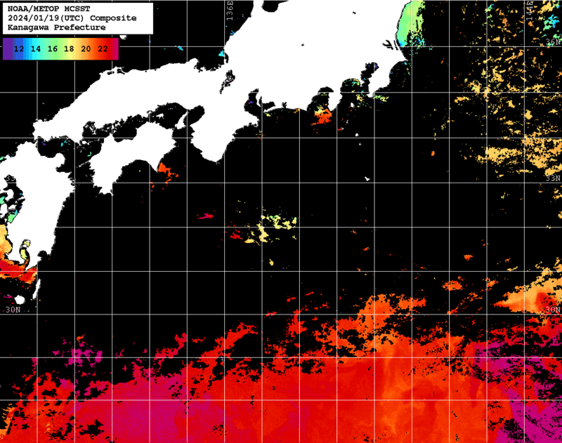 NOAA、MetOp 人工衛星画像 検索結果, 水温分布を図示