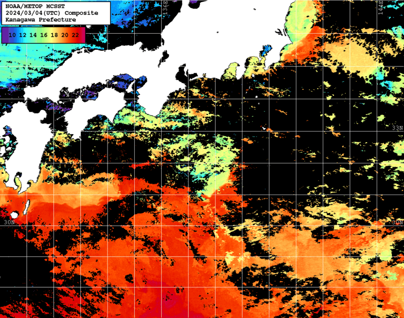 NOAA、MetOp 人工衛星画像 検索結果, 水温分布を図示