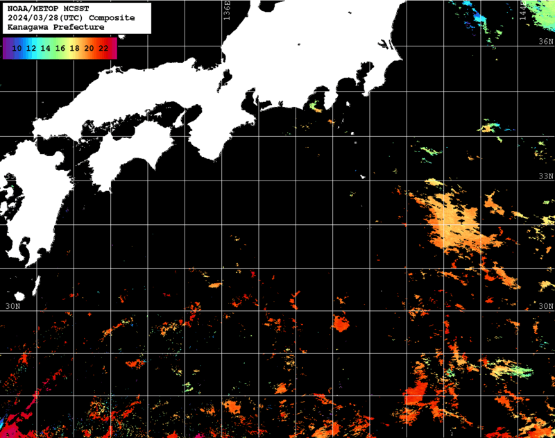 NOAA、MetOp 人工衛星画像 検索結果, 水温分布を図示