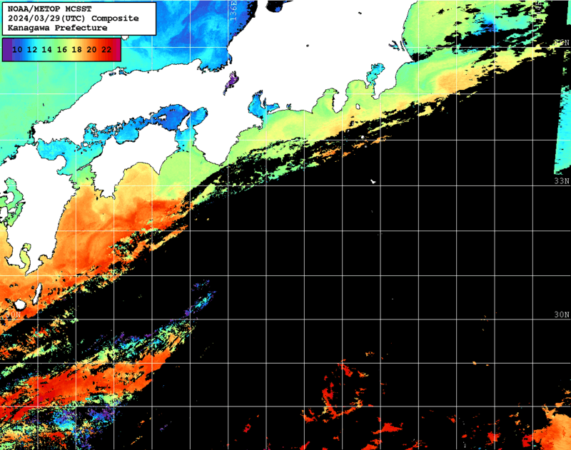 NOAA、MetOp 人工衛星画像 検索結果, 水温分布を図示