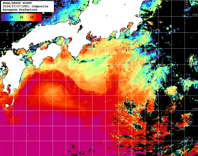 NOAA、MetOp 人工衛星画像 検索結果, 水温分布を図示