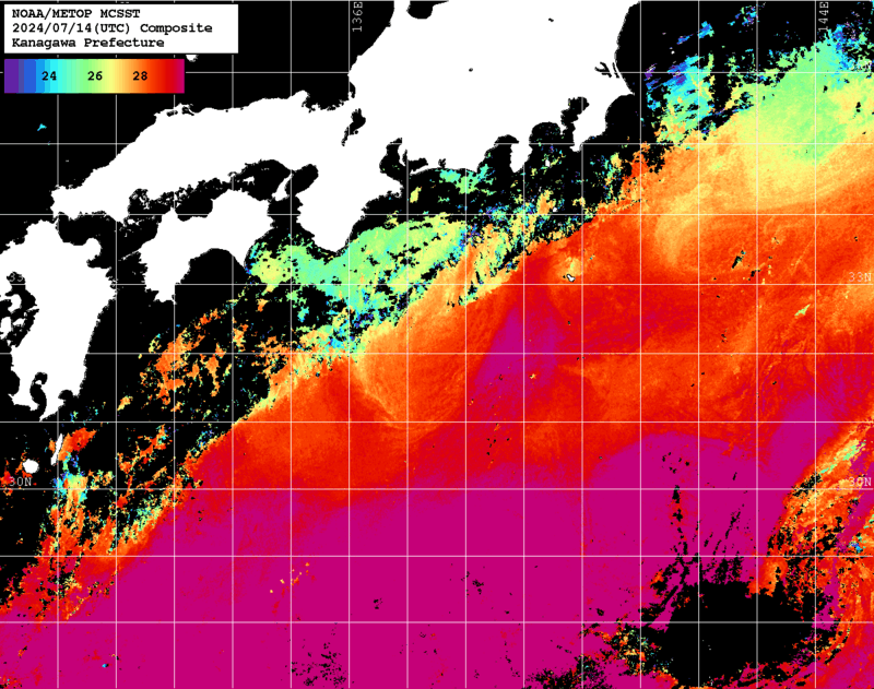 NOAA、MetOp 人工衛星画像 検索結果, 水温分布を図示