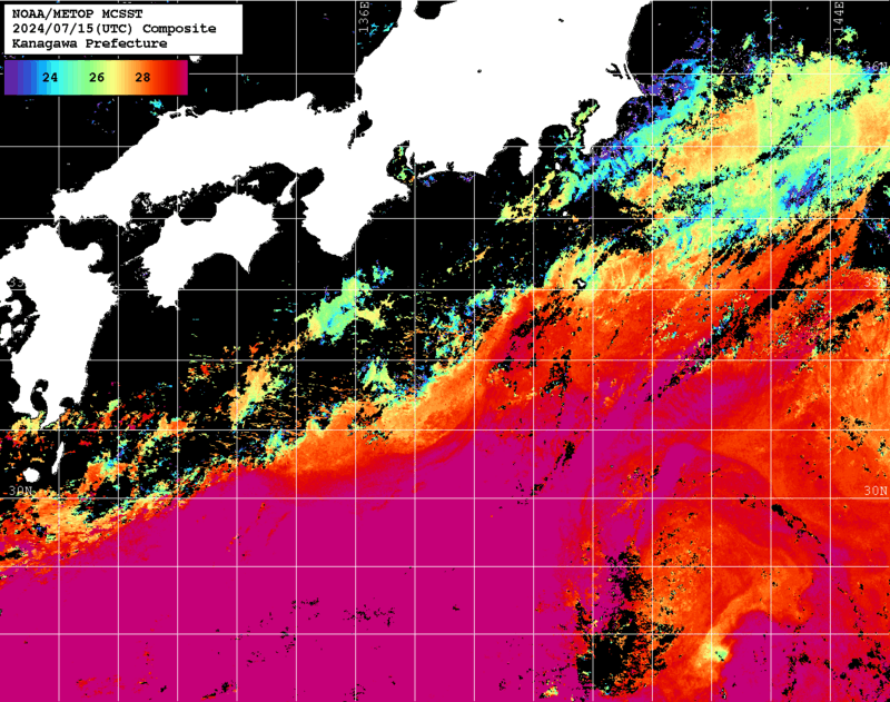 NOAA、MetOp 人工衛星画像 検索結果, 水温分布を図示