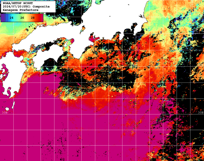 NOAA、MetOp 人工衛星画像 検索結果, 水温分布を図示