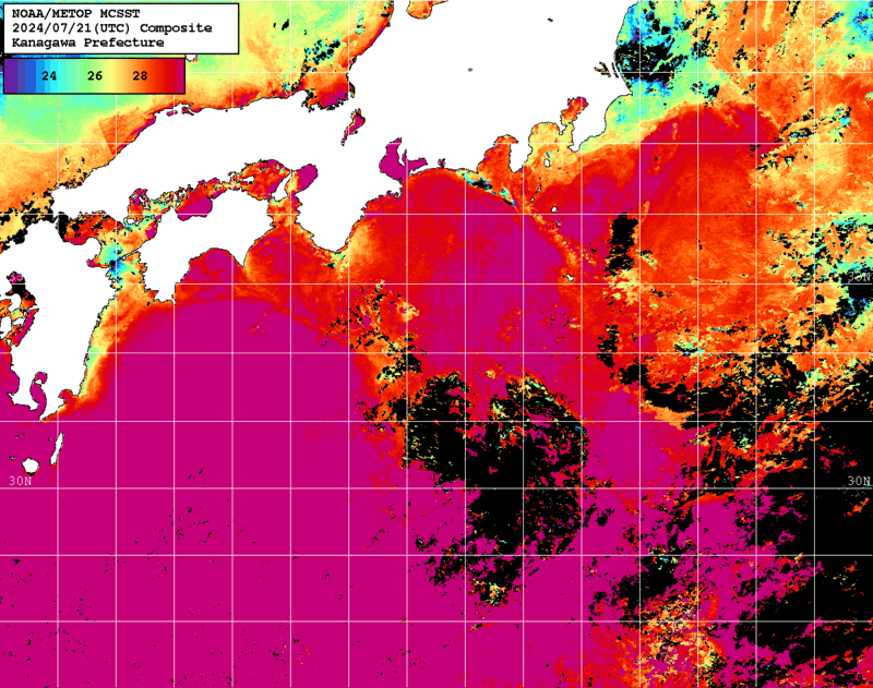 NOAA、MetOp 人工衛星画像 検索結果, 水温分布を図示