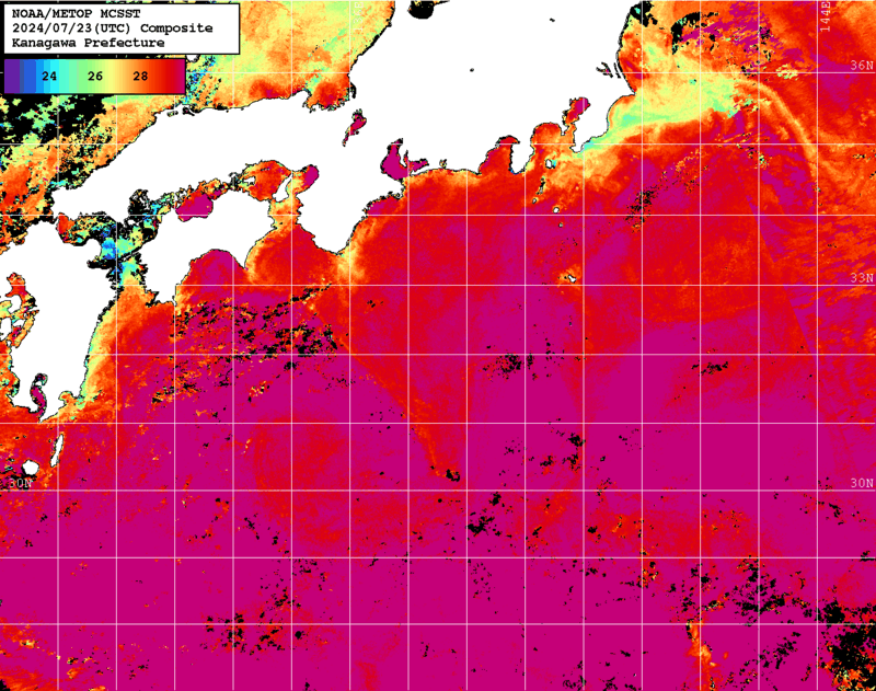 NOAA、MetOp 人工衛星画像 検索結果, 水温分布を図示