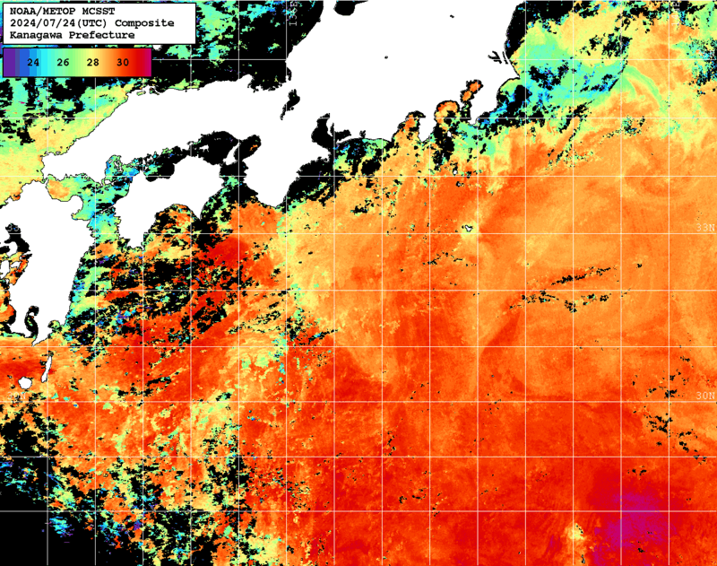 NOAA、MetOp 人工衛星画像 検索結果, 水温分布を図示