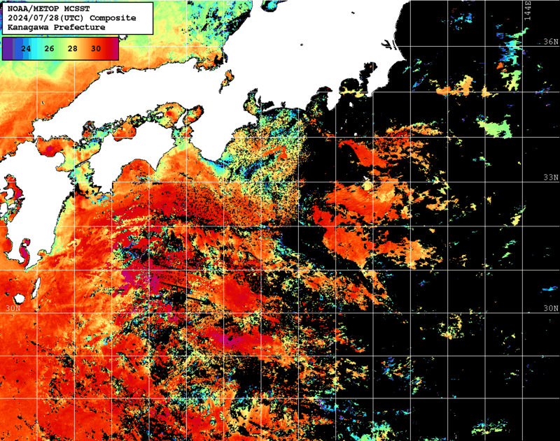 NOAA、MetOp 人工衛星画像 検索結果, 水温分布を図示