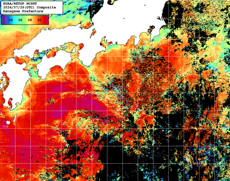 NOAA、MetOp 人工衛星画像 検索結果, 水温分布を図示