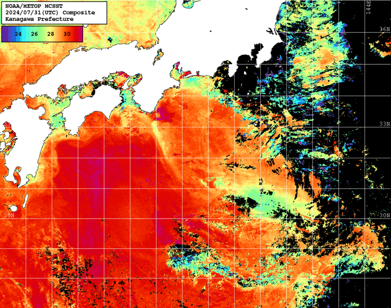 NOAA、MetOp 人工衛星画像 検索結果, 水温分布を図示