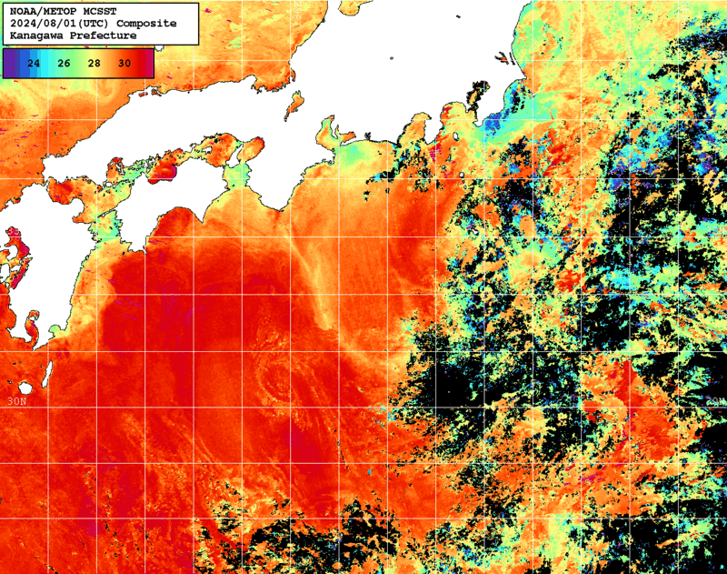 NOAA、MetOp 人工衛星画像 検索結果, 水温分布を図示