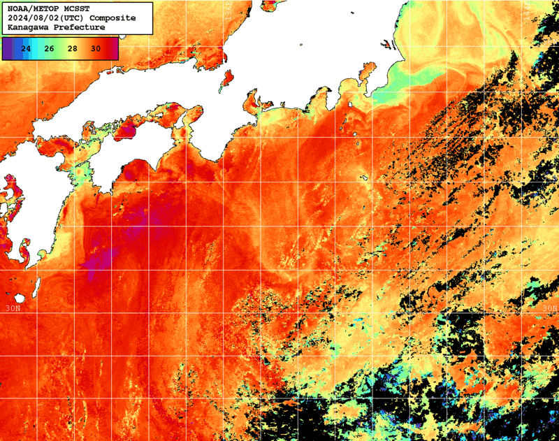 NOAA、MetOp 人工衛星画像 検索結果, 水温分布を図示