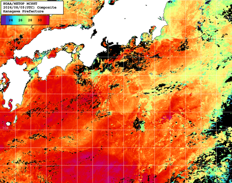 NOAA、MetOp 人工衛星画像 検索結果, 水温分布を図示