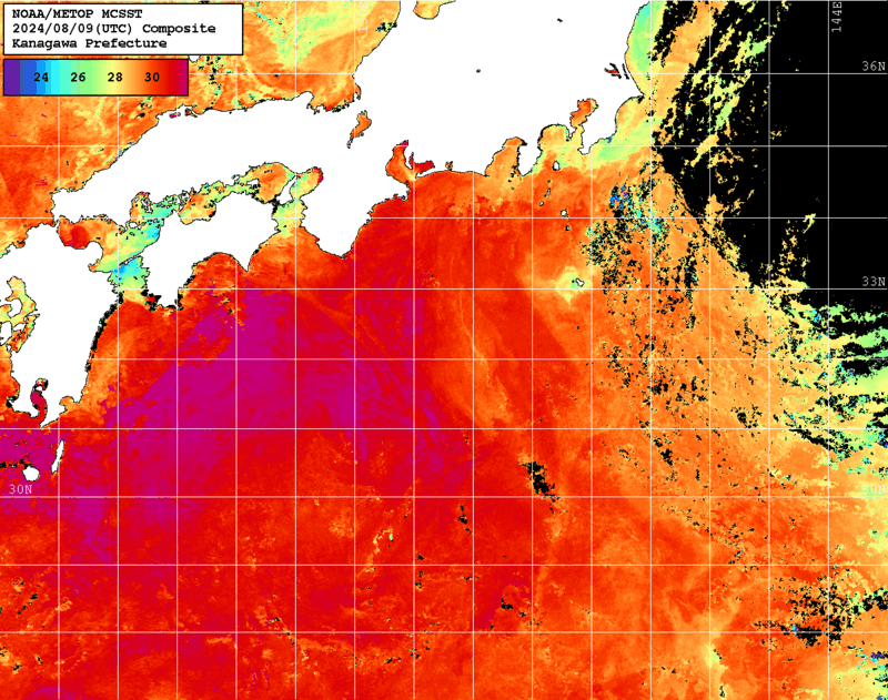 NOAA、MetOp 人工衛星画像 検索結果, 水温分布を図示