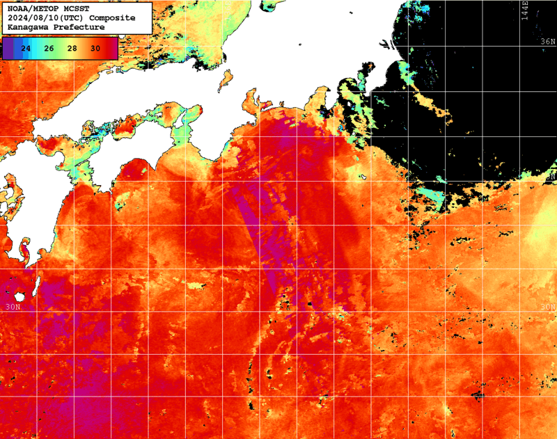 NOAA、MetOp 人工衛星画像 検索結果, 水温分布を図示