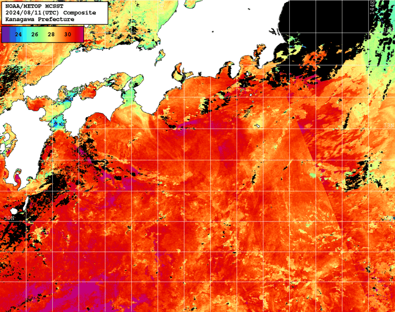 NOAA、MetOp 人工衛星画像 検索結果, 水温分布を図示