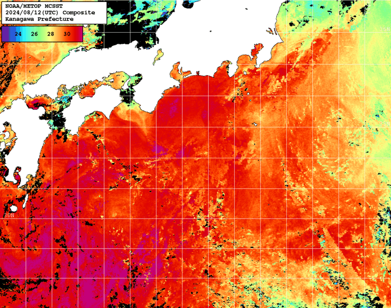 NOAA、MetOp 人工衛星画像 検索結果, 水温分布を図示