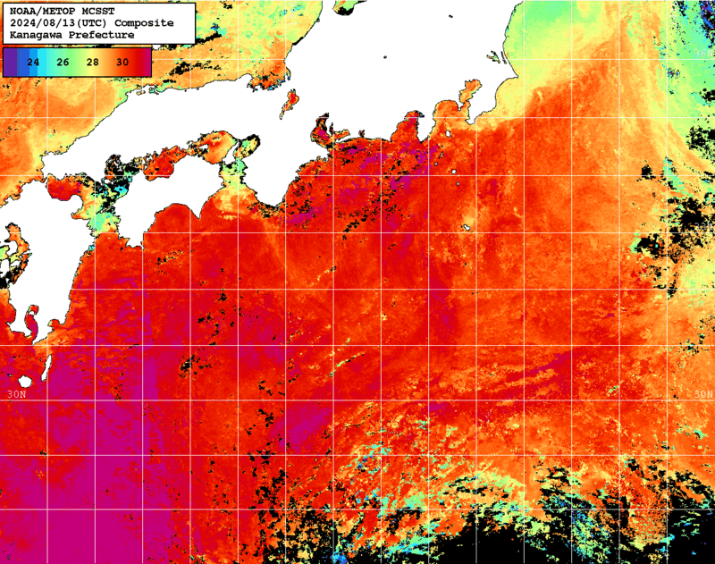 NOAA、MetOp 人工衛星画像 検索結果, 水温分布を図示