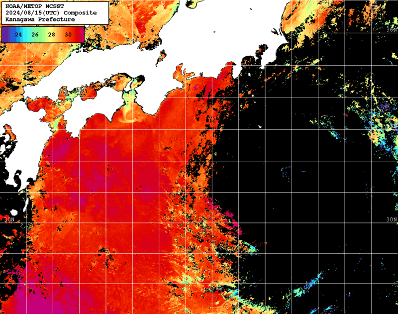 NOAA、MetOp 人工衛星画像 検索結果, 水温分布を図示