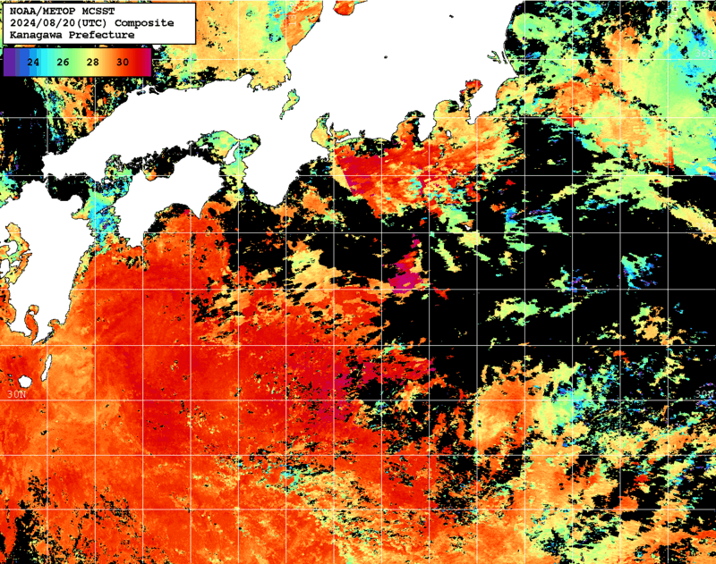 NOAA、MetOp 人工衛星画像 検索結果, 水温分布を図示