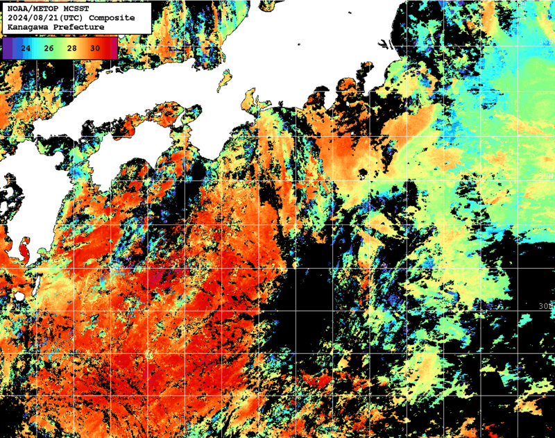 NOAA、MetOp 人工衛星画像 検索結果, 水温分布を図示