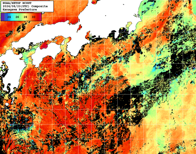 NOAA、MetOp 人工衛星画像 検索結果, 水温分布を図示